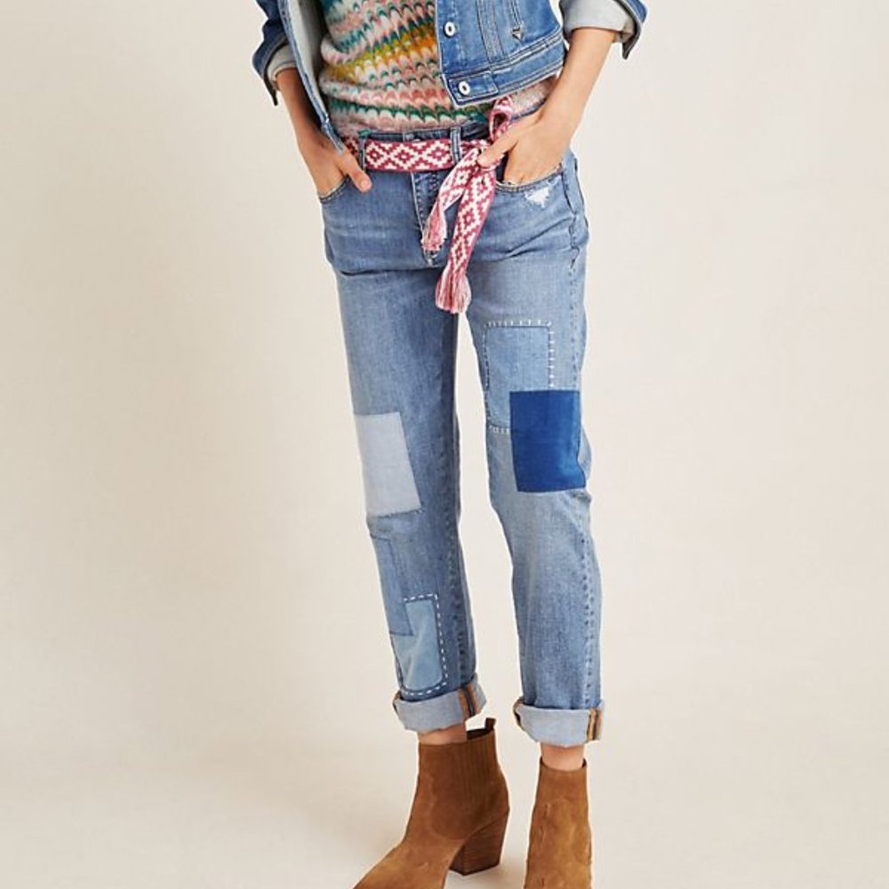 Anthropologie Pilcro and The Letterpress Slim Boyfriend Patchwork Jeans Size 27